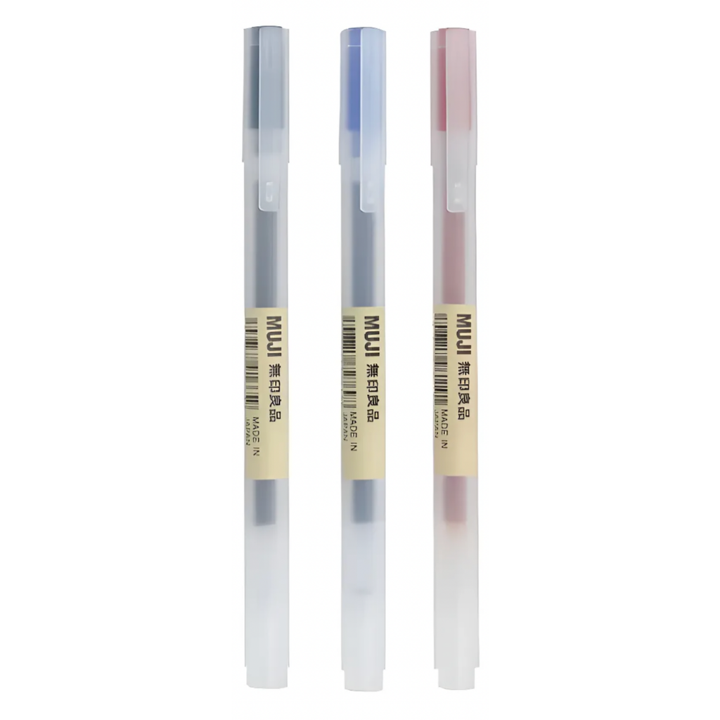 Set de 3 lápices Gel Muji 0.38 mm Negro, Azul y Rojo | Papelería Japonesa