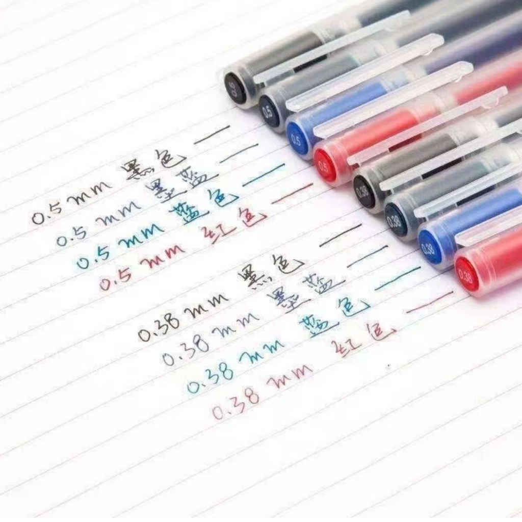 Set de 6 Lápices Gel Muji 0.38 mm Negro, Azul y Rojo | Papelería Japonesa