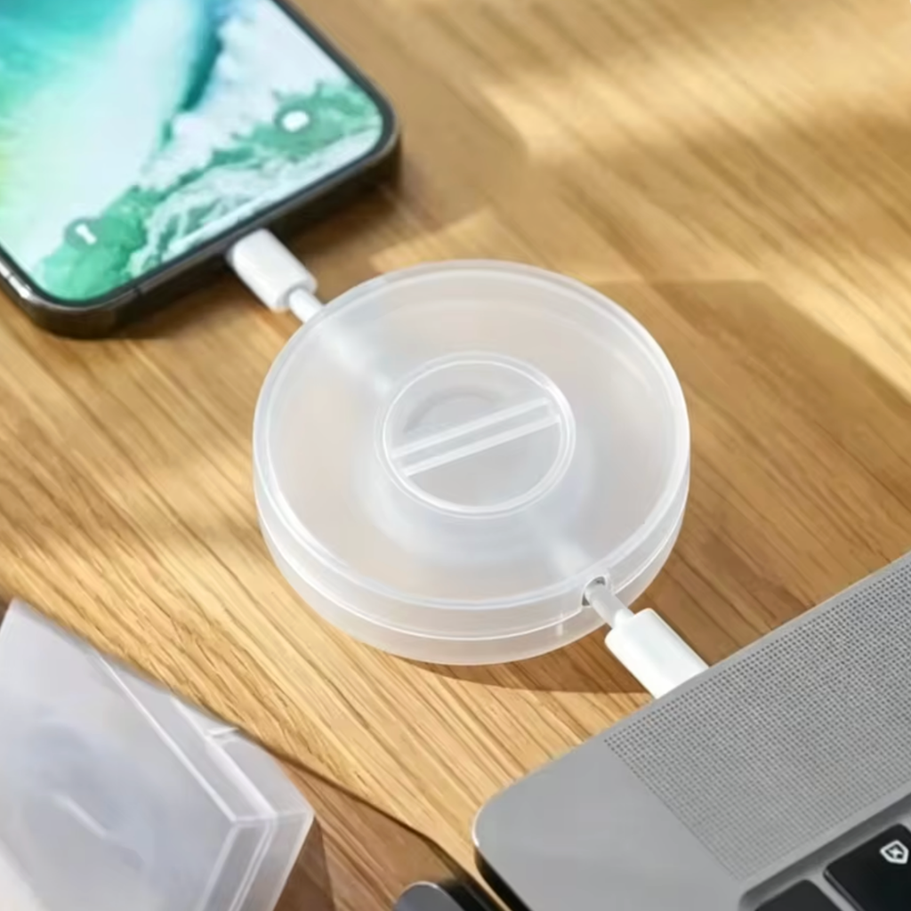 Organizador de Cables Retráctil Transparente | Porta Cables Compacto para USB, Audífonos y Cargadores