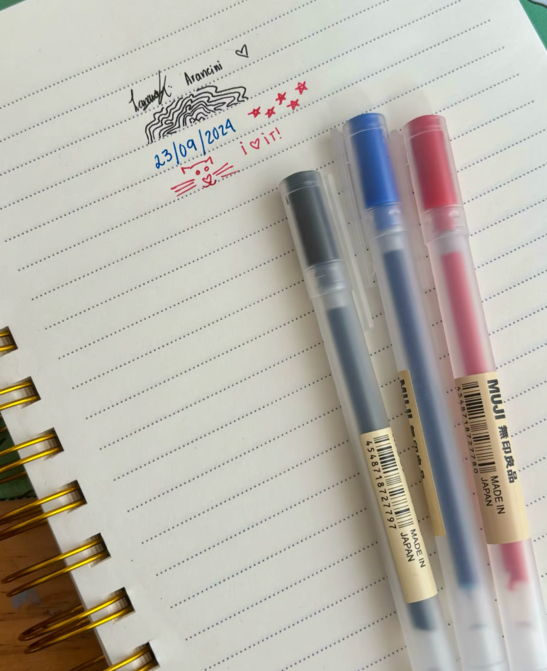 Set de 3 Lápices Muji Classic 0.38 mm Tinta Gel Azul, Negro o Rojo | Papelería Japonesa