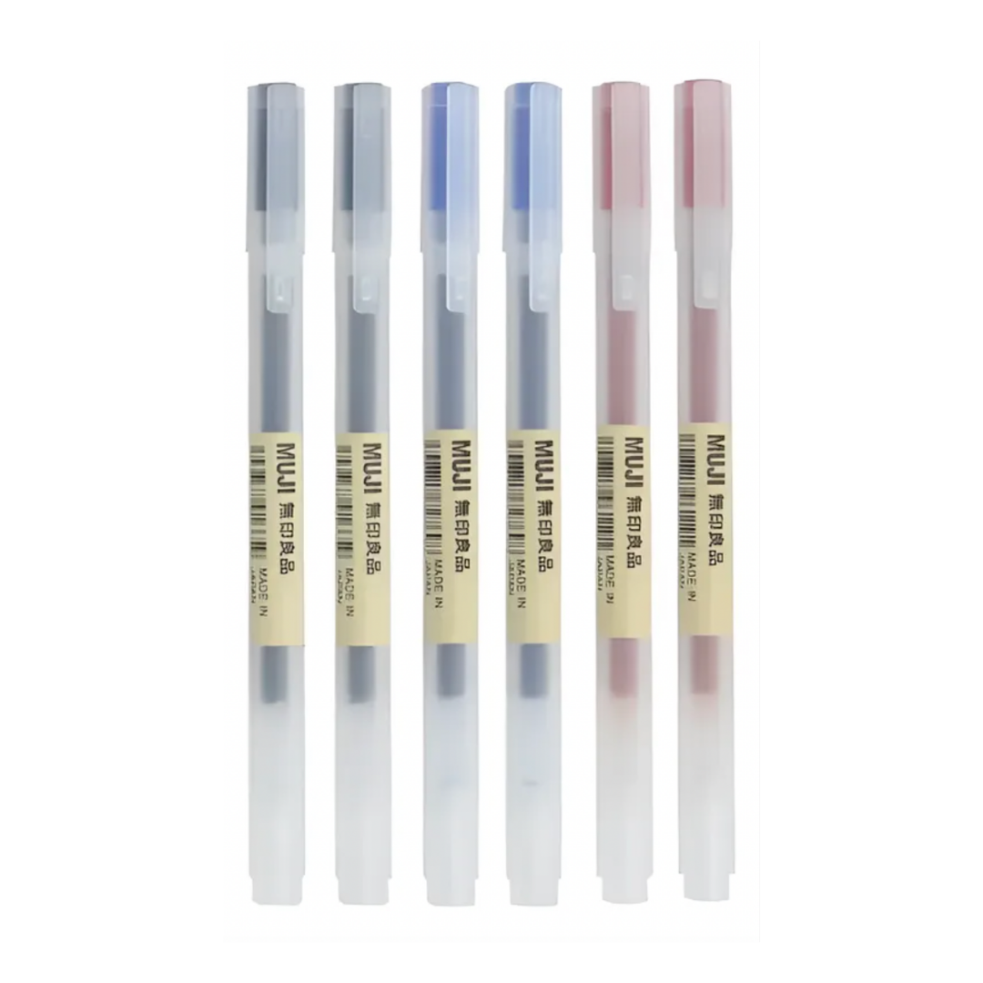 Set de 6 Lápices Gel Muji 0.38 mm Negro, Azul y Rojo | Papelería Japonesa