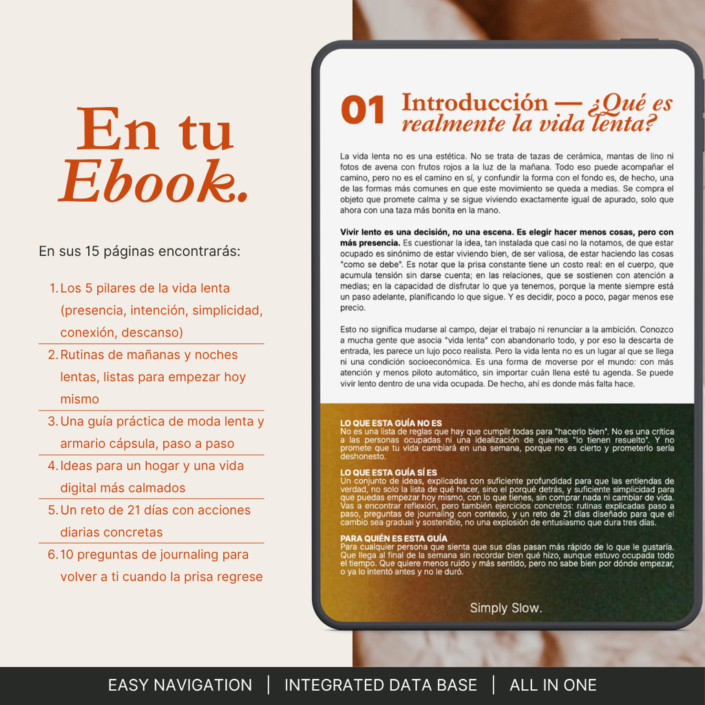 Ebook El Arte de Vivir Lento | Guía Slow Living Español | Planner Bienestar Digital | Reto 21 Días