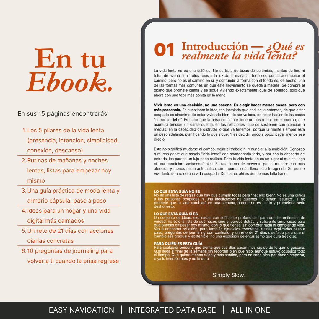 Ebook El Arte de Vivir Lento | Guía Slow Living Español | Planner Bienestar Digital | Reto 21 Días