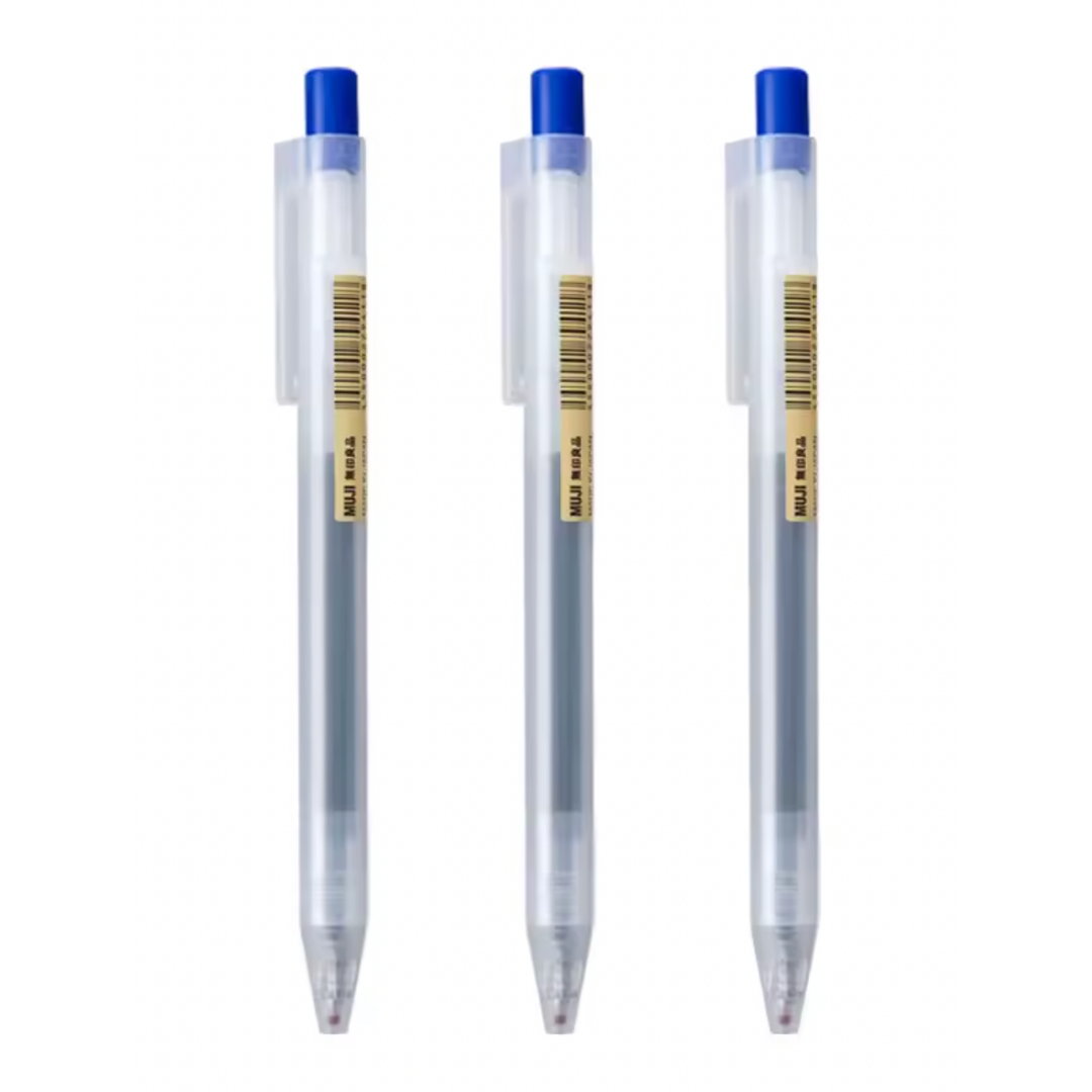 Set de 3 Bolígrafos Muji Classic Retráctiles 0.50 mm Tinta Gel Negra, Azul o Azul Oscuro | Papelería Japonesa